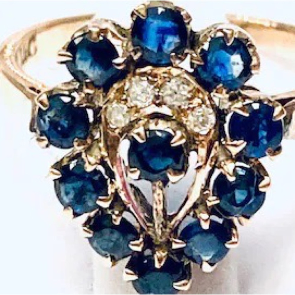 Antique 14k Gold Sapphire & Diamond Ring Size 6 1/2